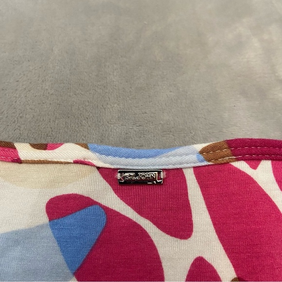 St. John Pink Brown Printed Scoop Neck Pullover Top 3278 - Picture 7 of 11